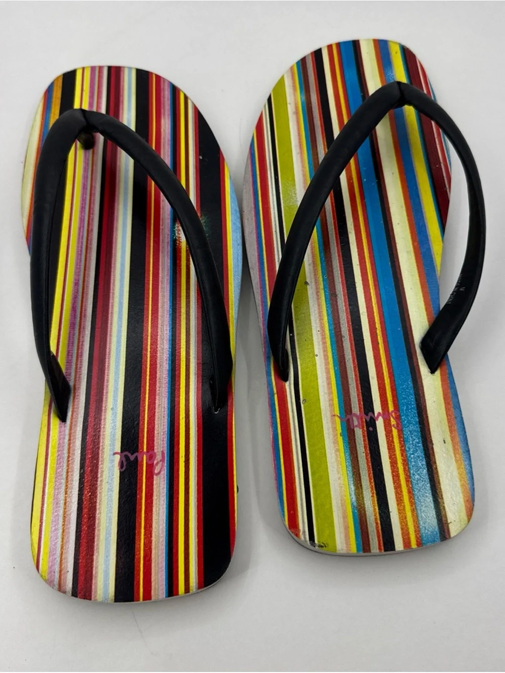 VTG Paul Smith Slip-on Sandals Striped Black Leather Strap Flip Flop Men M US 10